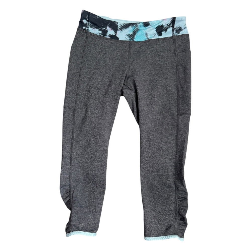 ivivva Girls Active Capris Leggings Gray Blue Ruched Side Pockets Size 14‎